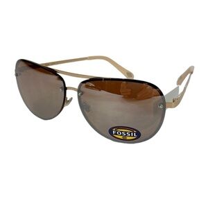 Fossil FW157 Rimless Pilot Aviator Sunglasses‎ Gold Frame Brown Flash Lens New
